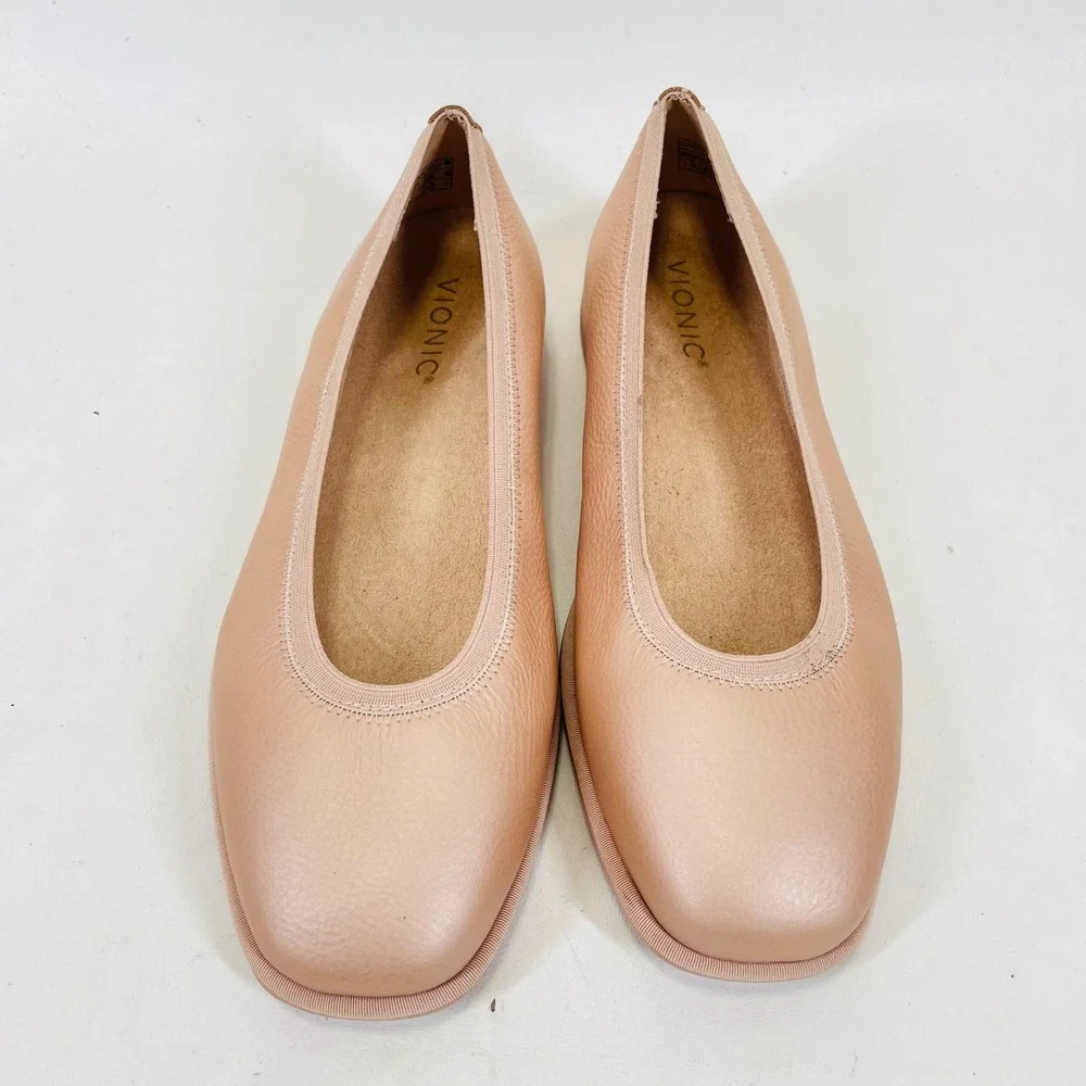 Vionic Caroll 2.0 Ballet Flats Blush Pink Leather Orthotic Shoes Womens 8 Wide